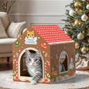 KAQJW Christmas Detachable Felt Cat Bed Condo Shelter House for Indoor Use - Easy to Assemble, Durable and Warm Funnest - Cozy Shelter with Built-in Scratching Board and Bonus Cat Toys