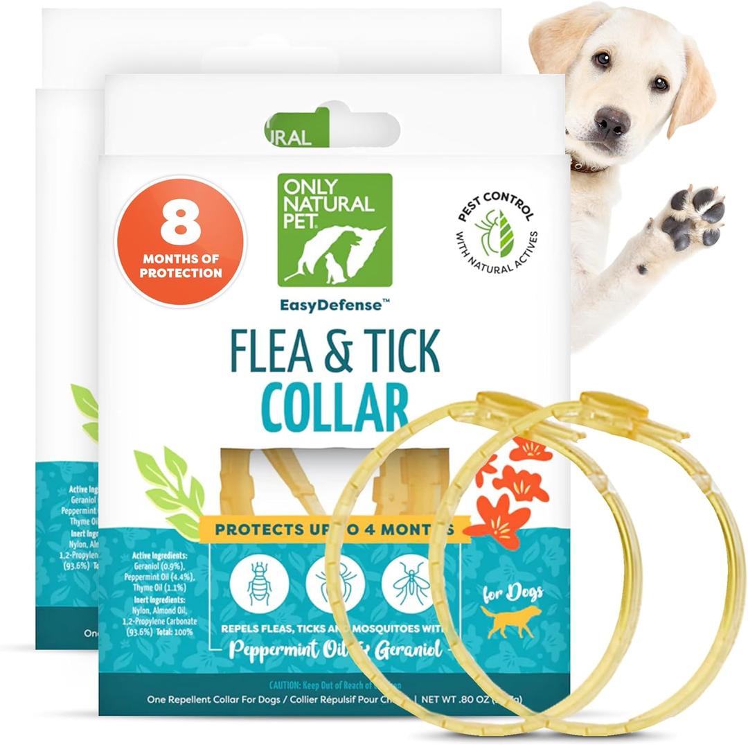 Only Natural Pet EasyDefense Flea & Tick Dog Collar - Canine Flea Control Collars - One Size Fits All - Pet Care That Protects up to 4 Months - for Dogs (2 Packs)