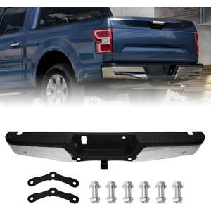 F150 Rear Bumper for 2015 2016 2017 2018 2019 2020 Ford F150 Chrome Steel Rear Step Bumper Assembly With Max Tow Hitch With Parking Sensor Holes Replacement for FO1103191