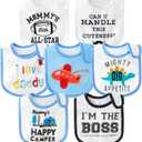 7Pcs Cotton Waterproof Baby Bibs Hook Loop Closure Newborn Bib Keepsake Baby Gift for Drooling Feeding Eating (Blue)