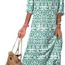 Dokotoo Women Boho Summer Dress 2024 Frill Short Sleeve Tassel V Neck Ruffle Flowy A-Line Maxi Dresses, M