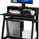 Furinno Simplistic 32-Inch Black Computer Desk, Small Office Desk, Rectangular Home Office Desk with Shelf, Gaming Desk for Home Office, Bedroom, Study Room, Black Espresso, 32-in Wide A-Frame