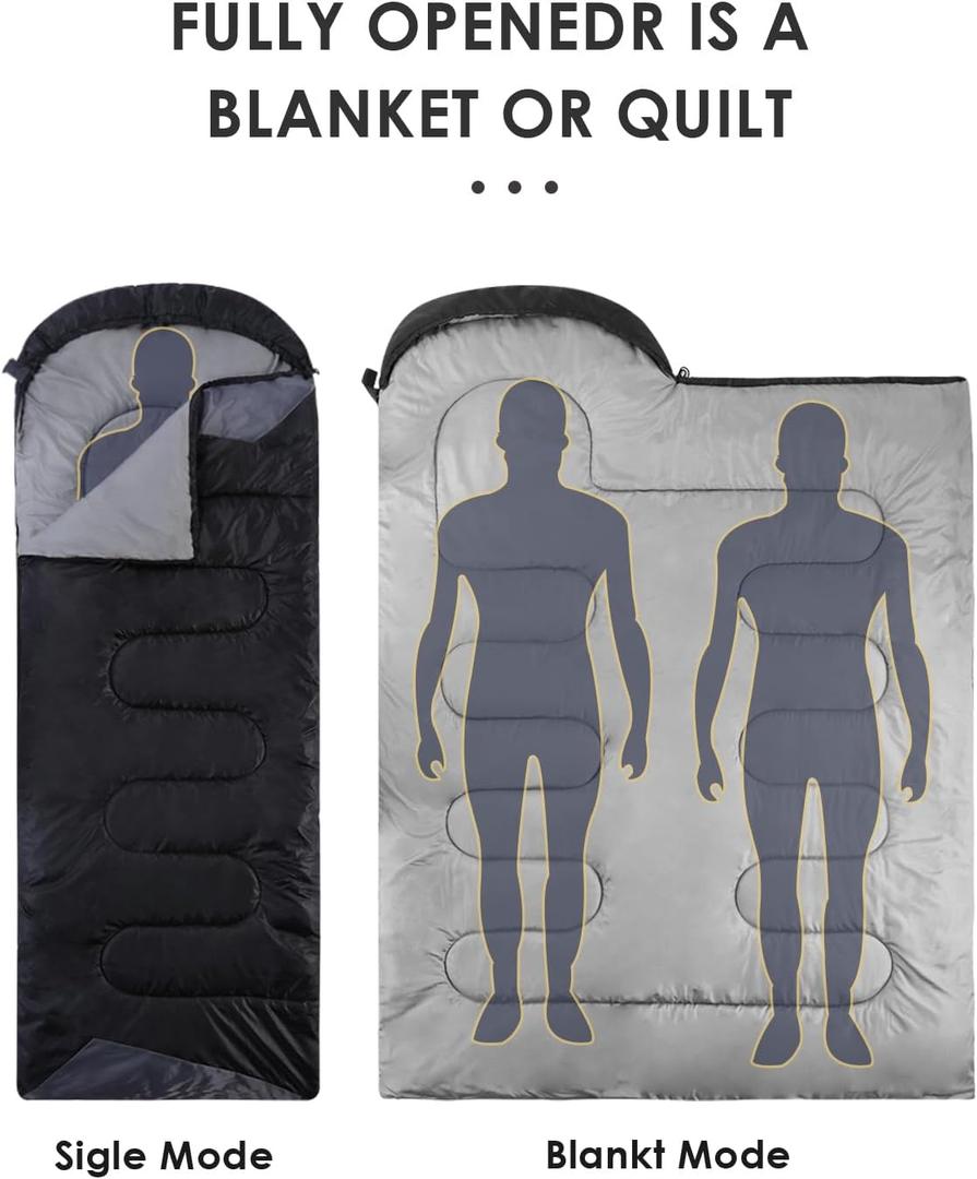 Sleeping Bags for Adults Backpacking Lightweight Waterproof- Cold Weather Sleeping Bag for Girls Boys Mens for Warm Camping Hiking Outdoor Travel Hunting with Compression Bags (Black)