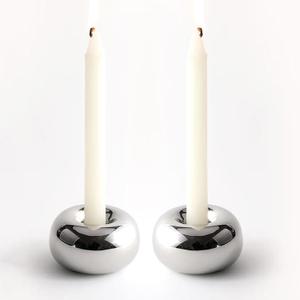 Silver Modern Doughnut Shaped Candlestick Holder, Small Decorative Taper Candle Holder for Bathtub Bedroom Livingroom, 2 Pack