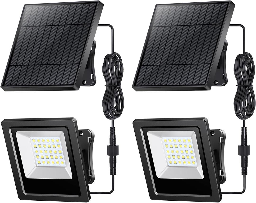 Solar Flood Lights Outdoor 2 Pack, 6500K Cool White