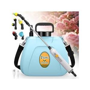 Battery Powered Sprayer, 2 Gallon Electric Sprayer Battery Operated with 4 Mist Nozzles, 2 Speeds, Battery Indicator, 41" Telescopic Wand, Rechargeable Handle, Weed Sprayer for Lawn Garden Yard