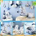 Yousoontic 14 Pack Mini Wood Nautical Home Decor Mediterranean Style Lighthouse, Beach Chair, Sailboat, Wood Box, Anchor, Life Ring, Starfish, Fish Pendant, Swimming Ring, Long Conch, Helmsman, Birds