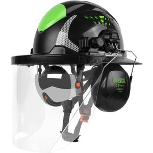 GREEN DEVIL Industrial Chainsaw Helmet with Face Shield Built in Visor and Ear Muffs 4 in 1 System ANSI Z89.1 Safety Hard Hat Adjustable Headgear Ideal for Forestry and Arborist Work Full Brim Style