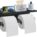 Toilet Paper Holder with Shelf Wall Mounted Toilet Paper Storage, Double Roll Tissue Holder Dispenser Bathroom Toilet Paper Holder (Matte Black)