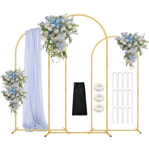 Wedding Arch Backdrop Stand, 6FT, 5FT, 4FT Set of 3 Metal Gold Balloon Arch kit Stand for Ceremony Baby Shower Birthday Bridal Party Event Background Decoration, Garden Climbing Plant Fram