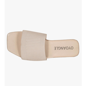 OYOANGLE Women's Single Band Square Open Toe Slide Sandals Summer Slip on Flat Sandals Size 39