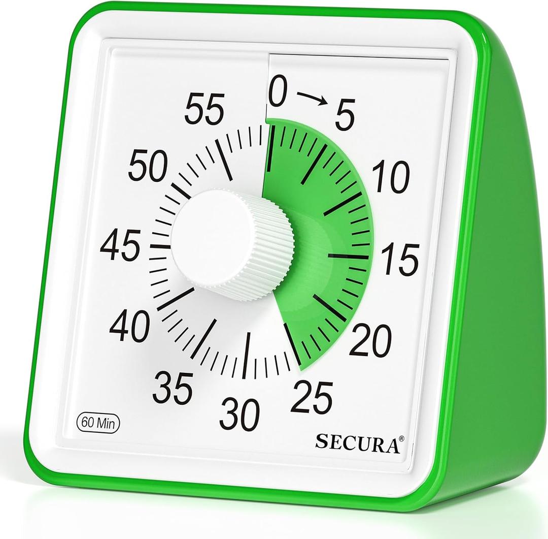 Secura 60-Minute Visual Timer, Classroom Timer, Countdown Timer for Kids and Adults, Time Management Tool for Teaching (Green & Green)