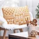 Tudomro Christmas Gingerbread House Pillow Covers 12x20 Inch Gingerbread House Shaped Embroidered Sherpa Holiday Decorative Throw Pillow Cases for Xmas Home Bedroom Couch (Retro, Brown)