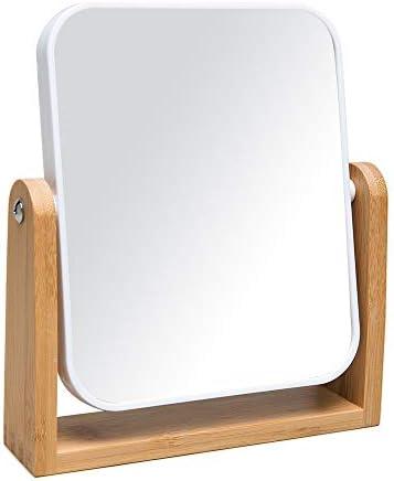 YEAKE Vanity Makeup Mirror with Natural Bamboo Stand, 8 Inch Double Sided 360 Degree Swivel Magnifying Mirror for Table, Desk, Countertop Shaving Make Up