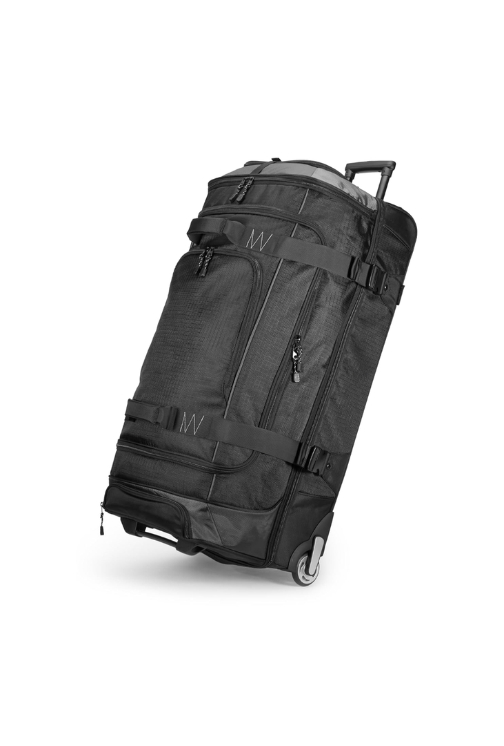 35-Inch Large Rolling Duffle Bag with Wheels and Handle, Travel Duffle Bag with Durable Ripstop Polyester Material, 2 Layers of Space, Multiple Interior and Exterior Pockets, Black