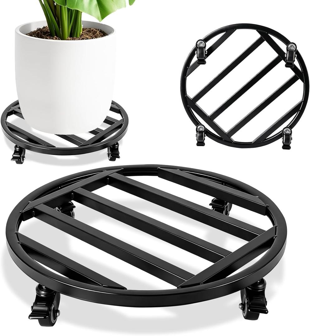 18" Round Metal Plant Caddy with Wheels Heavy Rolling Plant Stand (2 Pack)