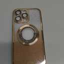 Misscase for iPhone 15 Pro Max Magnetic Glitter Case Compatible with MagSafe,Full Protection Slim Shockproof Anti-Scratch Case with Camera Lens Protector Logo View Dust-Proof Net for Women Gold