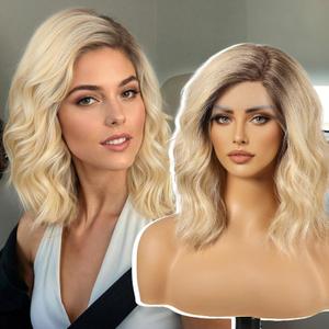 Ombre Blonde Human Hair Wigs,Bob Lace Front Wig,13X5X1 Glueless Short Wigs for White Women,Fiber & Remy Human Hair Blend for Daily Use 12IN