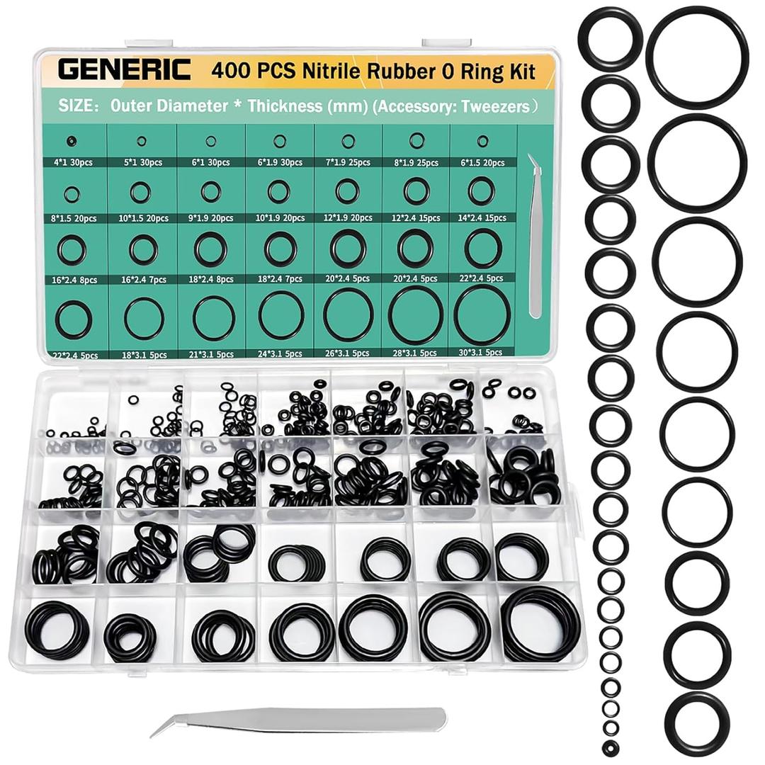 400Pcs Black Small O Ring Assortment Kits 24 Sizes o Ring kit Metric Nitrile Rubber O Ring Set,Faucet Repair kit, Hose, for Car Auto Vehicle Repair Faucet Plumbing Air -ID*CS(mm)