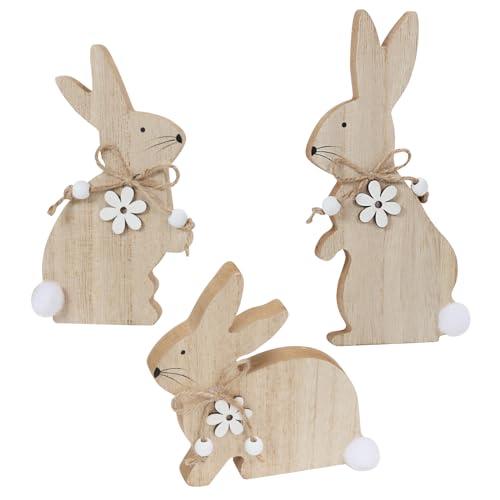 WellSign Easter Bunny Table Wooden Sign Decorations for Home, 3 Pieces Farmhouse Rabbit with Pompom Ball for Tabletop tiered tray Shelf Mantel Party Outdoor Indoor Decor