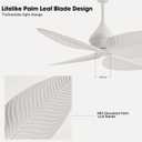 52" White Tropical Ceiling Fans, Flush Mount Palm Leaf Ceiling Fan no Light, Indoor Ceiling Fans Without Light for Living Room Bedroom Kitchen Covered Gazebo, APP and Remote Control