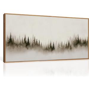 Aryroi Abstract Neutral Gray Forest Landscape Framed Canvas Wall Art Set, Watercolor Foggy Woodland Wall Decor, Modern Minimalist Misty Pine Tree Artwork for Living Room, Farmhouse, Office- 20"x40"x1