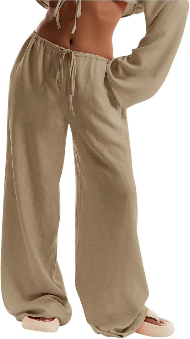 Women's Cover Up Beach Pants Drawstring Waist Wide Leg Loose Bathing Suit Cover Up Pants Beige X-Large (Beige, XL)