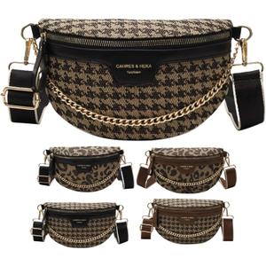VTYFRY Crossbody Bags for Women Trendy All-match Sling Chest Bag Fashion Leopard Pattern Fanny Pack Zipper Casual Versatile (Houndstooth Black)
