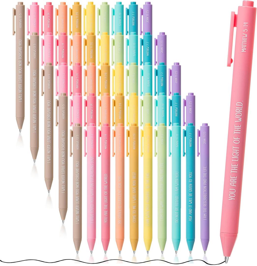 Mr. Pen Christian Pens, 50 Pack, Black Ink, Pastel Color Barrels, Bible Verse Pens Ballpoint Bulk