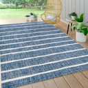JONATHAN Y Berber Stripe Indoor Outdoor Area Rug 3X5 Blue/Ivory, Colonia for Backyard, Patio, Porch, Easy-Cleaning, High Traffic, Pet-Friendly, Non-Shedding (SMB125C-3)