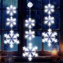 Christmas Window Decorations, 3 PCS Snowflake Christmas Window Lights with Suction Cup Battery Operated Hanging White Lighted Snowflake Light Xmas Decorations Indoor Outdoor Fireplace Home Party Decor