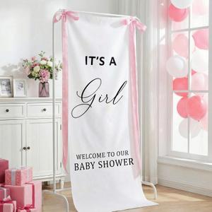Oudain 24x60 Inch It's a Girl Burlap Banner, Baby Shower Fabric Backdrop with Pink Ribbons and Hooks, Rustic Boho Photo Props Sign for Gender Reveal Party Wall Hanging Indoor Outdoor Decoration