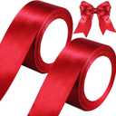 2 Rolls Bright Red Ribbon 50 Yards 1.5 Inches Wide Double Faced Polyester Solid Satin Ribbon for Wedding Present Wrapping Crafts Bright Red Party Decoration