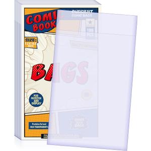 100 Count Comic Book Bags, Current Size Comic Bags 7.2 X 10.5 inch Transparent Acid-Free and Reusable Comic Book Sleeves for Regular Comics