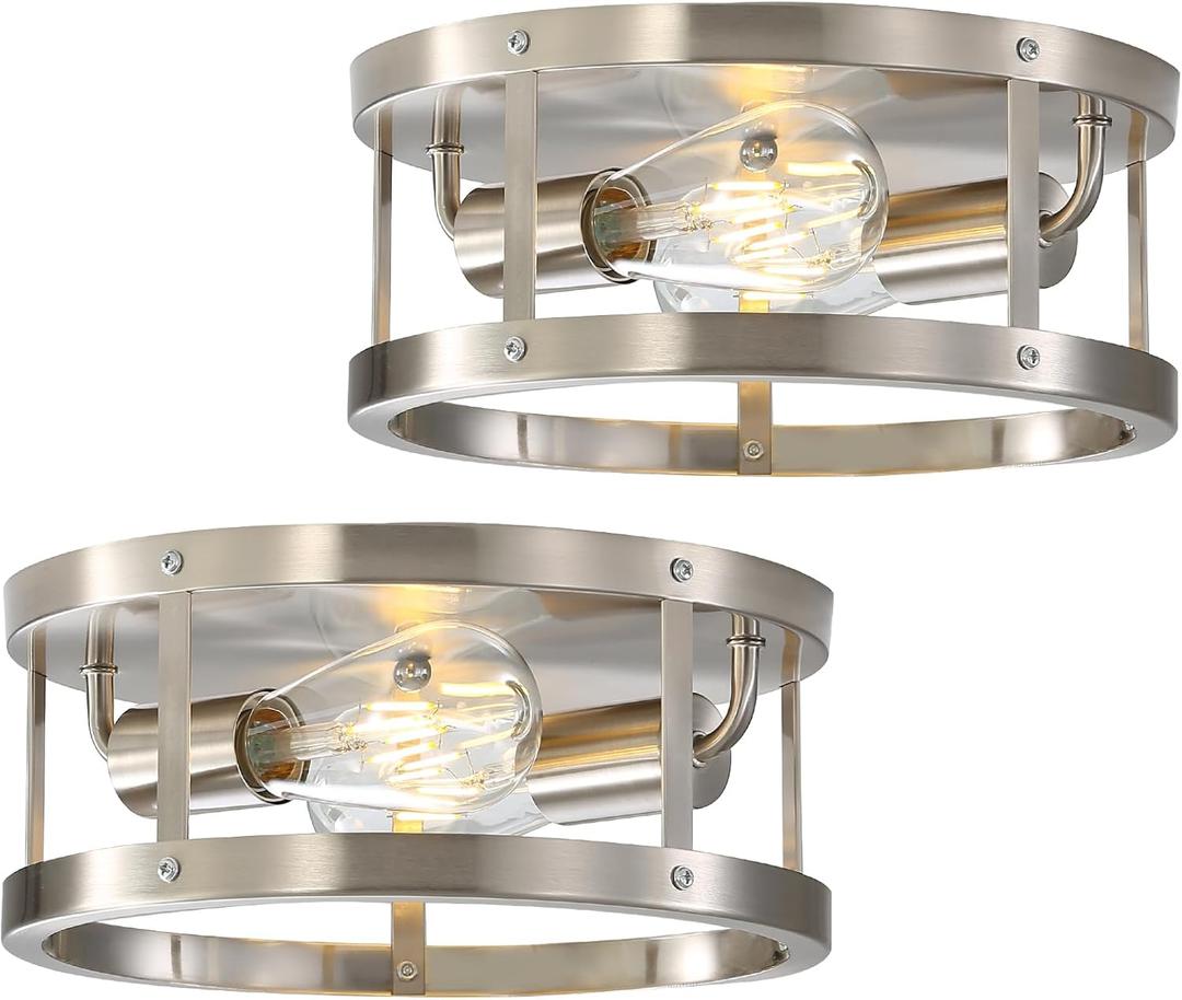 2-Pack Close to Ceiling Lights, Modern Brushed Nickle Semi Flush Mount Ceiling Light Fixture, 11 Inch E26 Base Indoor Kitchen Ceiling Lamp for Kitchen Bedroom Living Room Hallway