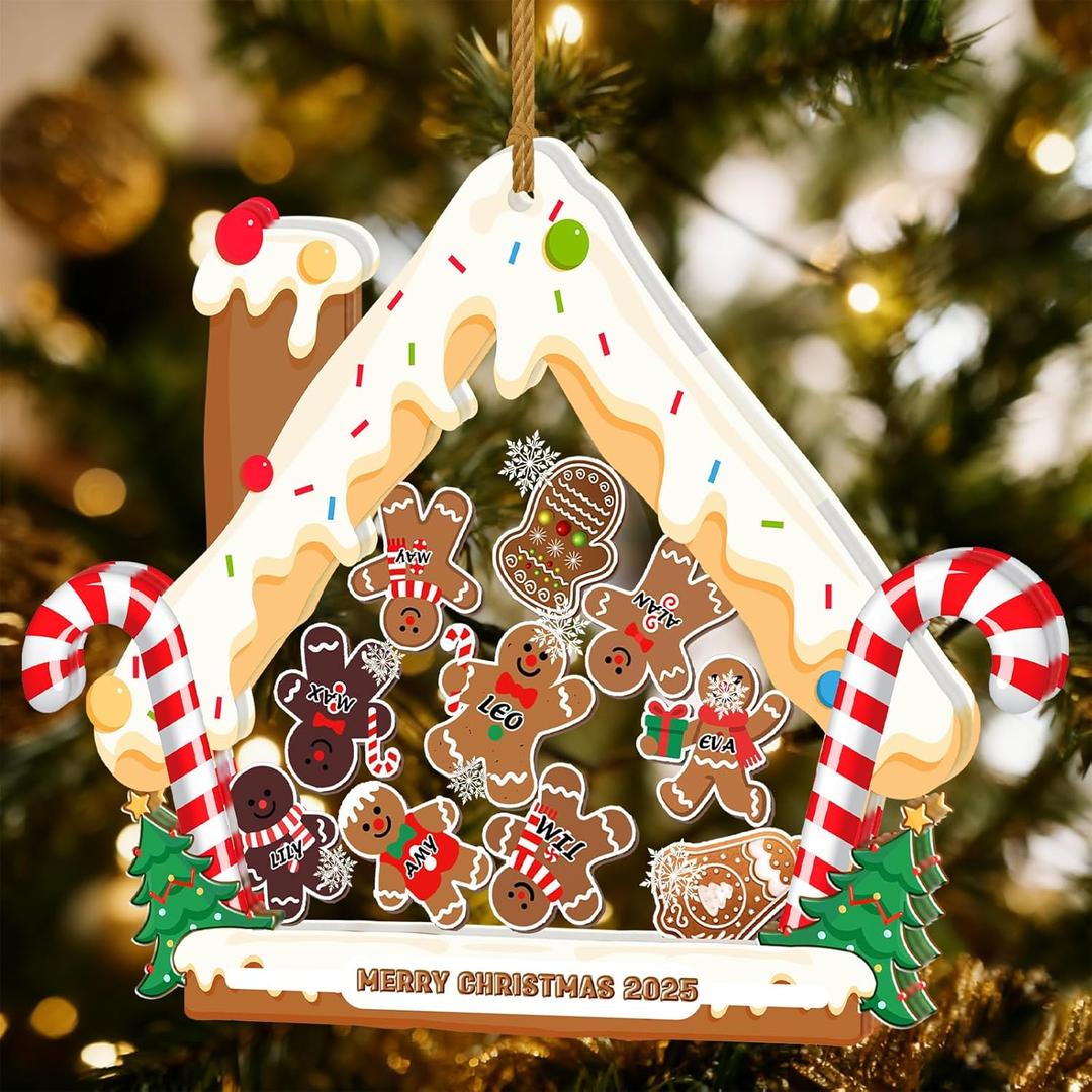 Personalized Christmas Family Ornaments 2025,Custom 4D Shaker Family Ornament Gingerbread House Xmas Decorations 2025,Customize Christmas Tree Ornaments