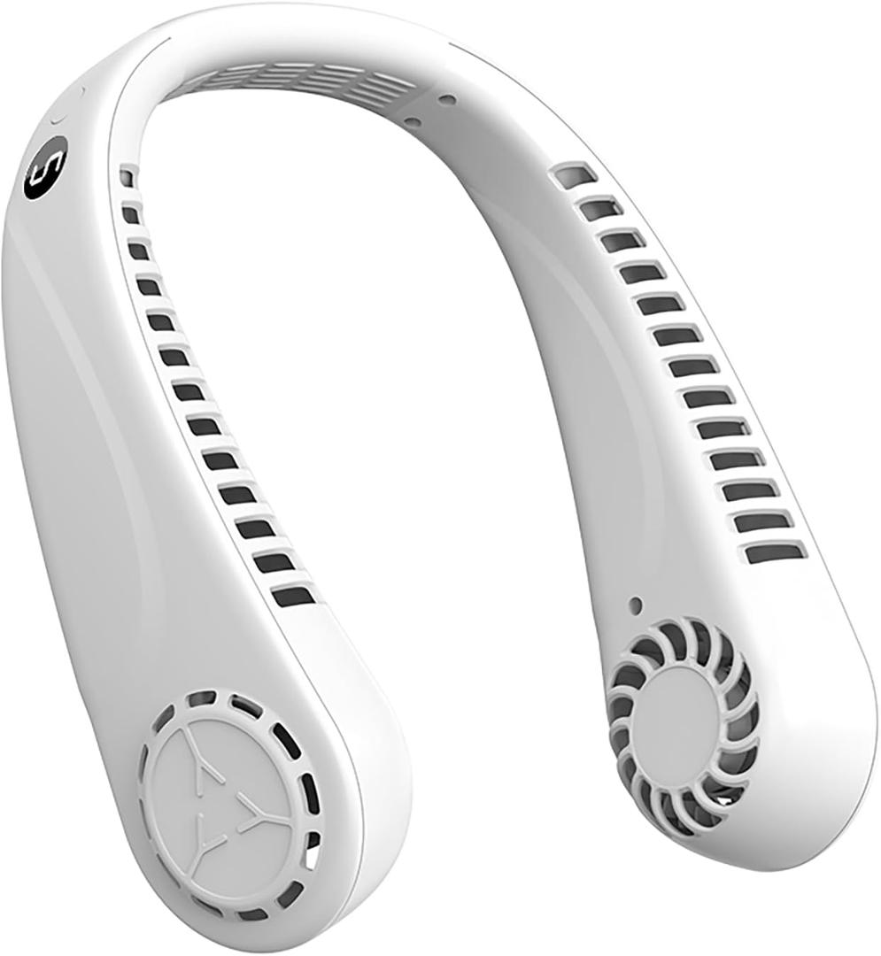 Portable Bladeless Hanging Neck Fans with Screen Display and 5 Speeds Levels, USB Rechargeable, 360 Cooling Wearable Personal Fan for Work Travel Sport Outdoor (White)
