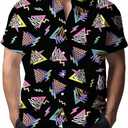 Mens Shirts 80s 90s Shirts for Men Casual Button Down Short Sleeve Shirt, Funny Party Quick Dry Men's Clothing (Large, Black)