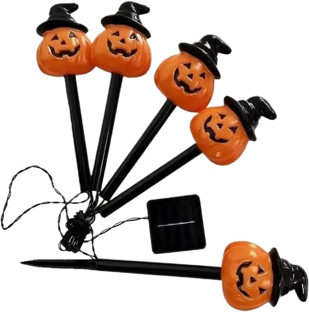 Halloween 5PC LED Solar Pumpkin Stake Lights Outdoor Graden Lawn Lamp Waterproof Decoration Landscape Lighting for Festive Yard(Pumpkin1,1PC 5LED)