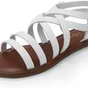 Luffymomo Women's Flat Sandals Open Toe Casual Strappy Sandals Comfortable Ankle Strap Gladiator Slides (6, White)