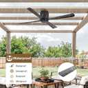 WINGBO 54 Inch Wet-Rated Ceiling Fan without Light, 4 ABS Blades, 6-Speed Quiet DC Motor, Waterproof Flush Mount Ceiling Fan for Porch, Gazebo, Patio, Outdoor & Indoor, Matte Black