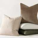 MIULEE Decorative Linen Check Euro Shams Throw Pillow Covers Neutral Farmhouse Vintage Pillow Covers 24x24 Set of 2 Boho Modern Home Decor for Sofa Couch Bedroom Cushion Natural Beige