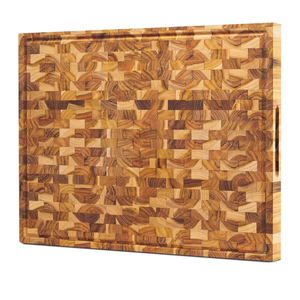 Teak Wood Cutting Board – Large End Grain Butcher Block with Juice Groove & Handle, Reversible Heavy-Duty Wooden Board for Kitchen, Meat, Vegetables & Cheese 20x14x1.5 inches