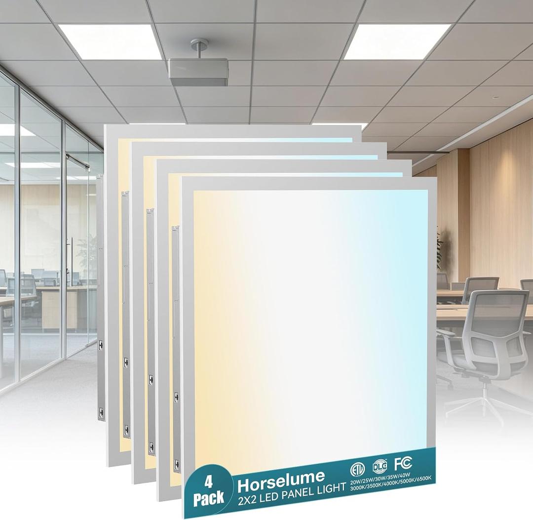 4 Pack 2x2 LED Flat Panel Light, Drop Ceiling Fixture, 9630LM, Selectable 20W-40W and 3000K-6500K, Dimmable 0-10V, for Office, School, Store, Garage, Basement, Library, Studio, Gym (4Pack)