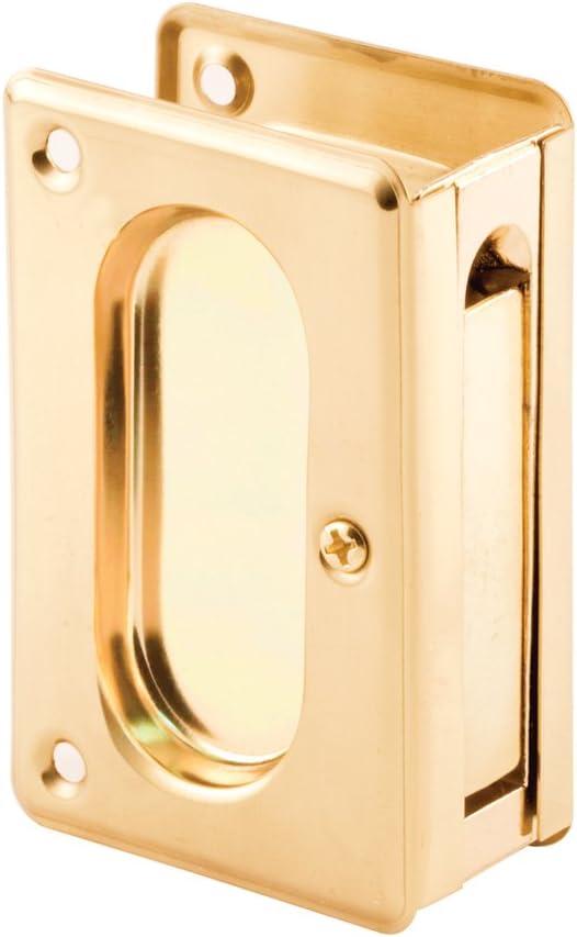 Prime-Line N 7361 Brass Closet Pocket Door Passage Pull, 3-3/4 x 2-1/2 Pull for 1-3/8 x 1-3/4 Thick Doors, Polished Brass (Single Pack)