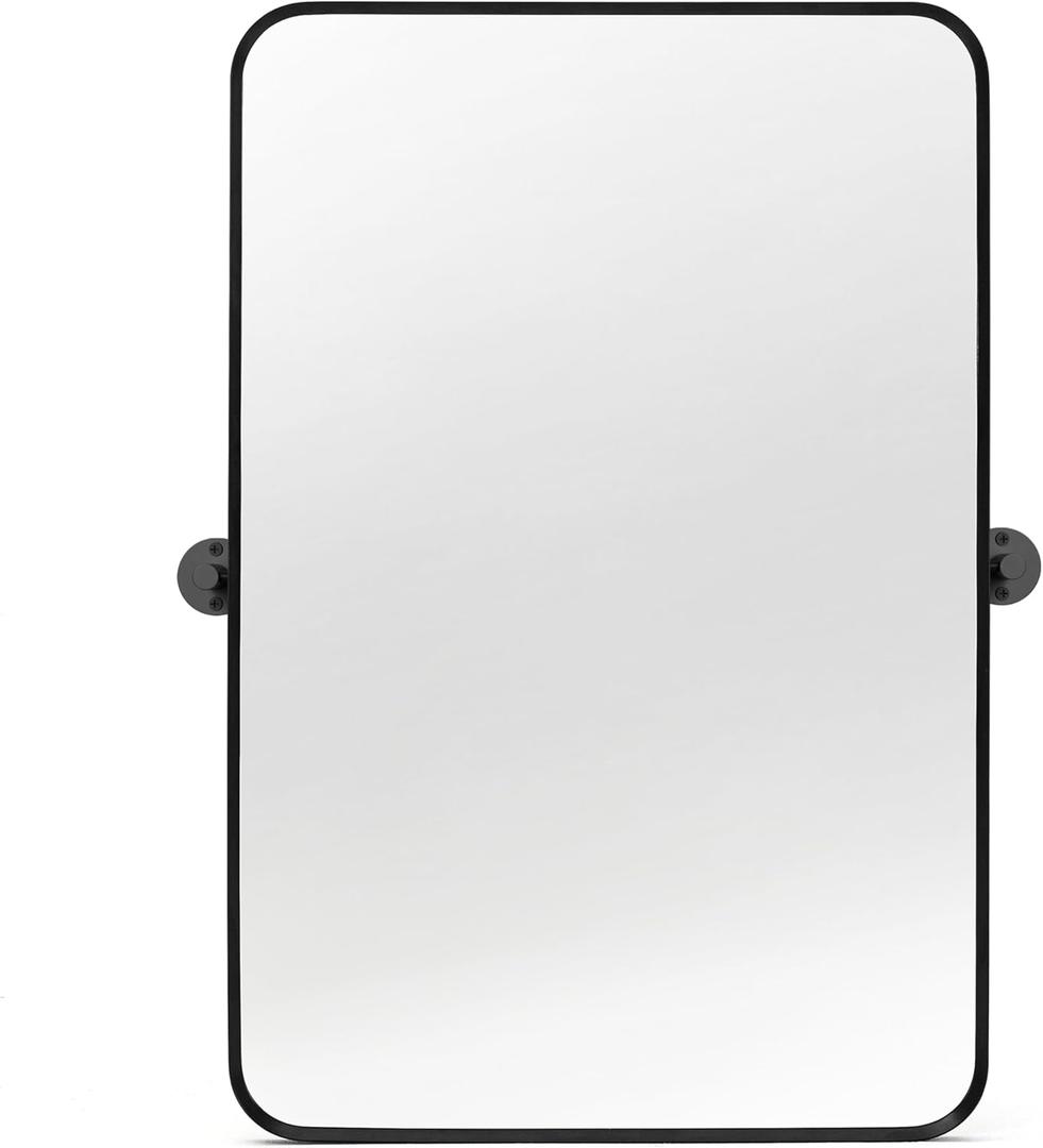 20" x 30" Pivot Rectangle Bathroom Mirror Tilting Beveled Black Metal Framed Vanity Mirrors for Wall, Tempered Glass