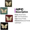 4 Pcs Butterfly Gifts Butterfly Decorations for Birthday Party Favors Girls Room Living Room Home Bedroom Wall Decor Canvas Wall Art Artwork for Walls Paintings Pictures Framed Art Prints 7.8X7.8 Inch