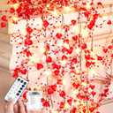 Rossesay Valentine s Day Decor 13ft 40 LED Heart String Lights Valentine s Day Garland with Hearts and Beads Battery Operated Romantic Decoration for Holiday Party Wedding (Red)