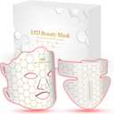 Yahi Red Light Photon Facial & Neck Mask with Remote Control, 7 Custom Modes with Infrared, Portable & Rechargeable with Timer for Home Use, 175 HighDensity Light Beads, White