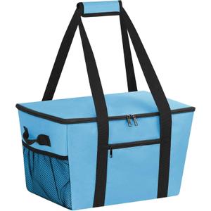 Insulated Grocery Bags with Removable Bottom Board, Zippered Top & Drawstring Expansion, Heavy Duty Reusable Grocery Bags, Collapsible Cooler Bag for Grocery, Shopping, Delivery, Picnic